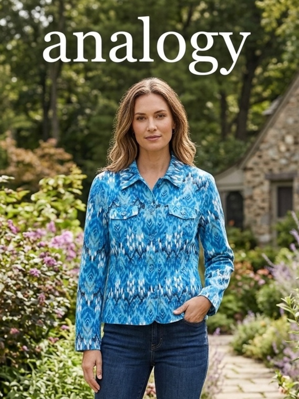 Analog Women’s Blue Patterned Button-Front Shirt Jacket
